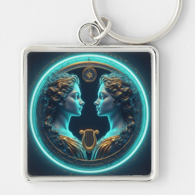 Porte-clés Statues de déesses jumelles Gemini avec cercle néo (Devant)