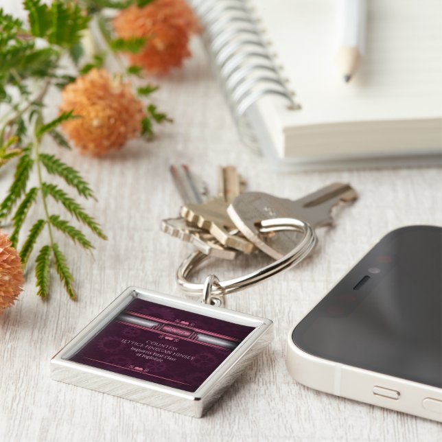 Porte-clés Steampunk, coeur rose avec plaque d'immatriculatio (Côté)