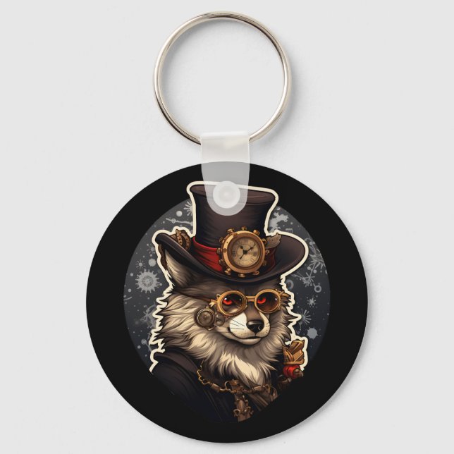 Porte-clés Steampunk de loup d'hiver (Recto)