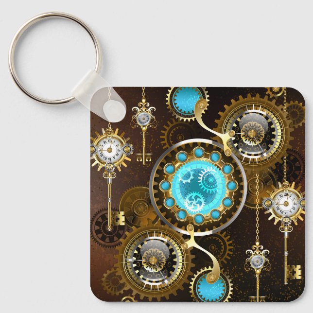 Porte-clés Steampunk Rusty Background with Turquoise Lenses (Recto)