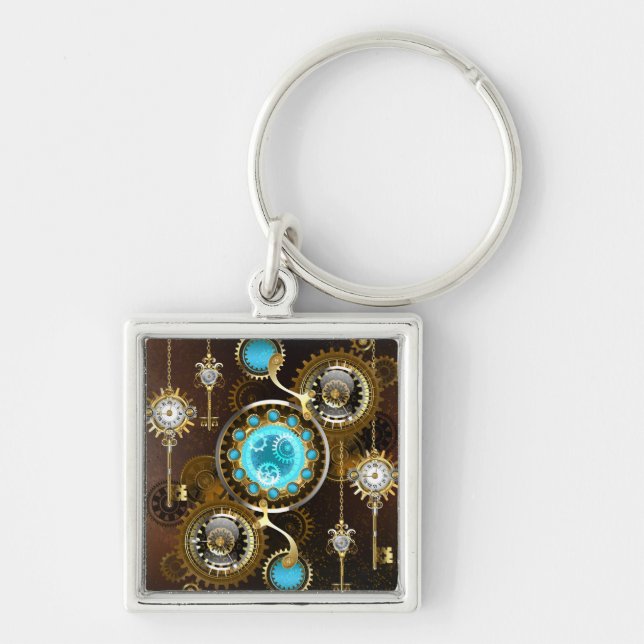 Porte-clés Steampunk Rusty Background with Turquoise Lenses (Devant)