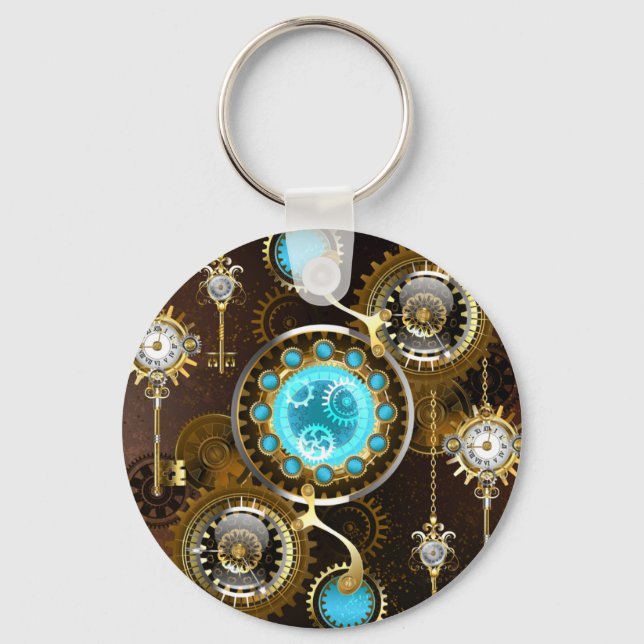 Porte-clés Steampunk Rusty Background with Turquoise Lenses (Recto)