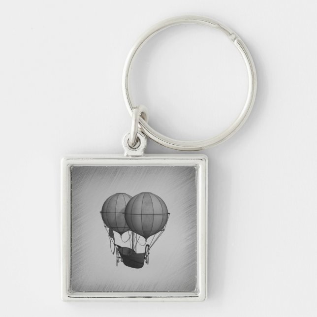 Porte-clés Steampunk Silver Hot Air Balloons with Ship (Devant)