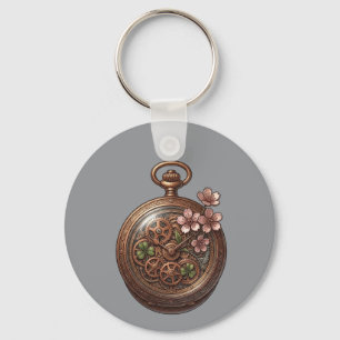 Porte-clés Steampunk trèfle celtique et fleurs de