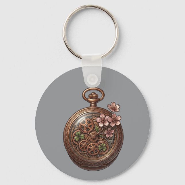 Porte-clés Steampunk trèfle celtique et fleurs de  (Recto)