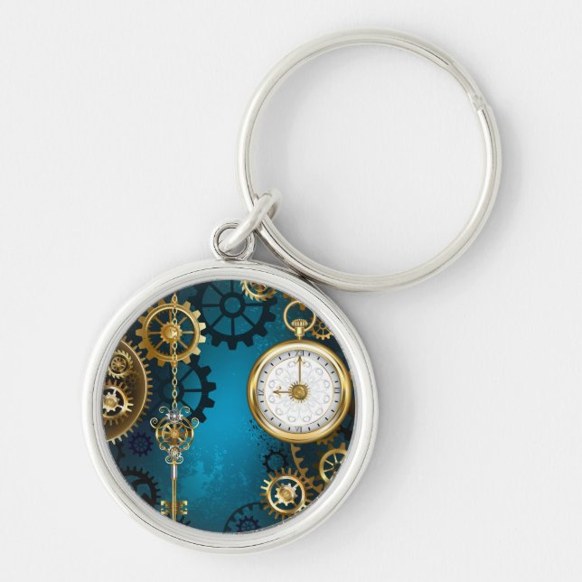 Porte-clés Steampunk turquoise Background with Gears (Devant)