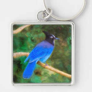 Porte-clés Steller's Jay Painting - Art original pour oiseaux