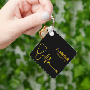 Porte-clés Stéthoscope de luxe en or ligne ECG onde EKG médic