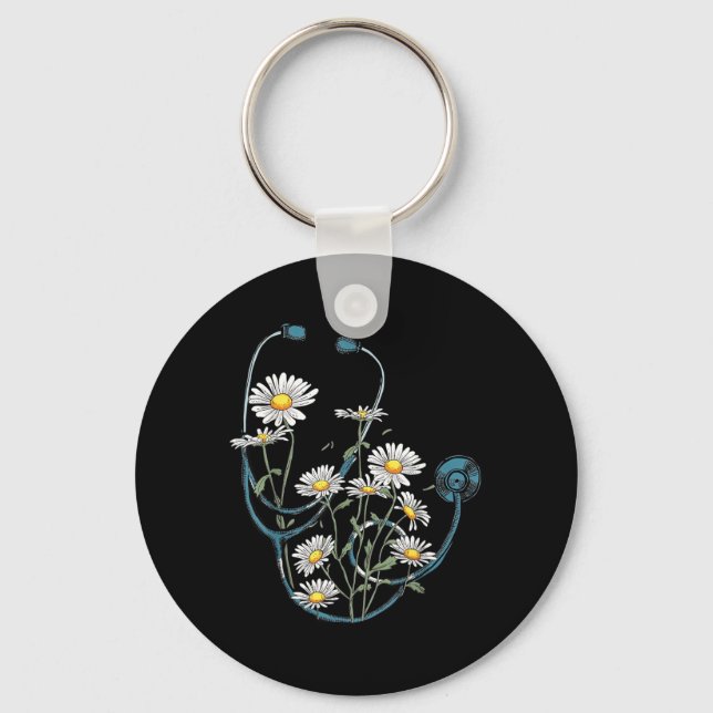 Porte-clés Stéthoscope Fleur de Pâquerette École d'Infirmière (Recto)