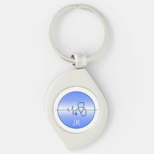 Porte-clés Stéthoscope Médical Bleu Monogrammé Battement de C