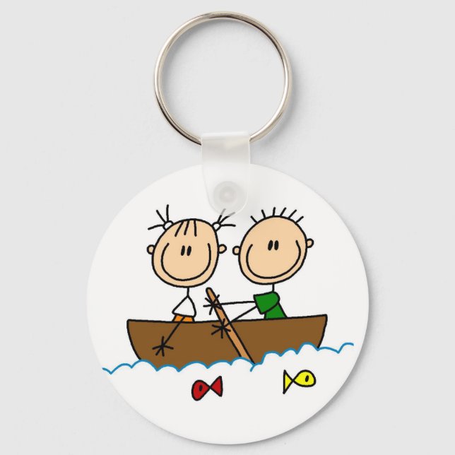 Porte-clés Stick Figure Boat Fishing Tshirts et cadeaux (Recto)