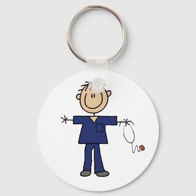 Porte-clés Stick mâle Figure Infirmière Peau moyenne (Recto)