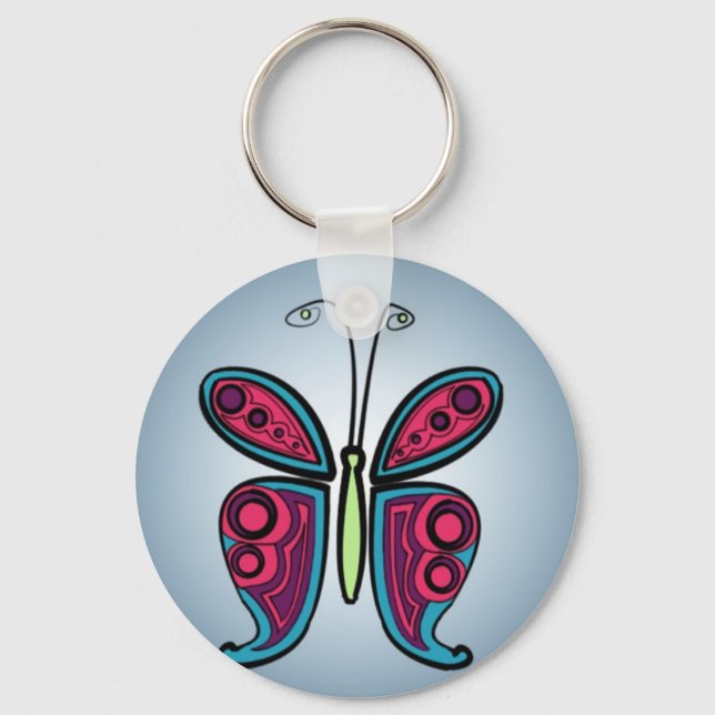 Porte-clés Sticker rond papillon classique (Recto)
