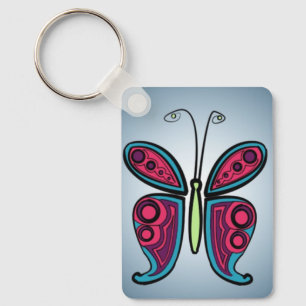 Porte-clés Sticker rond papillon classique ornement en cérami
