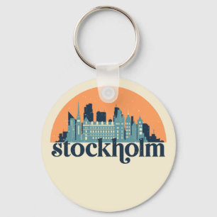 Porte-clés Stockholm Suède City Skyline Retro Cityscape Art