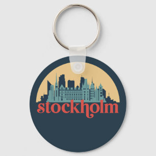 Porte-clés Stockholm Sweden City Skyline Retro Cityscape Art