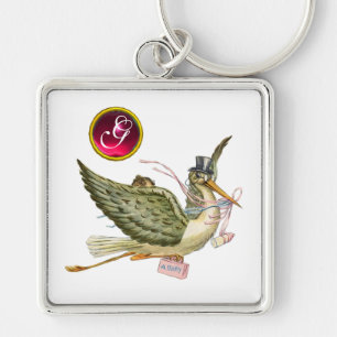 PORTE-CLÉS STORK BABY GIRL SHOWER GEM MONOGRAM