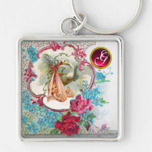 PORTE-CLÉS STORK BÉBÉ FILLE DOUCHE GEM MONOGRAM