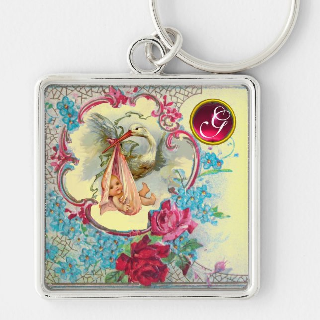 PORTE-CLÉS STORK BÉBÉ FILLE DOUCHE GEM MONOGRAM (Devant)