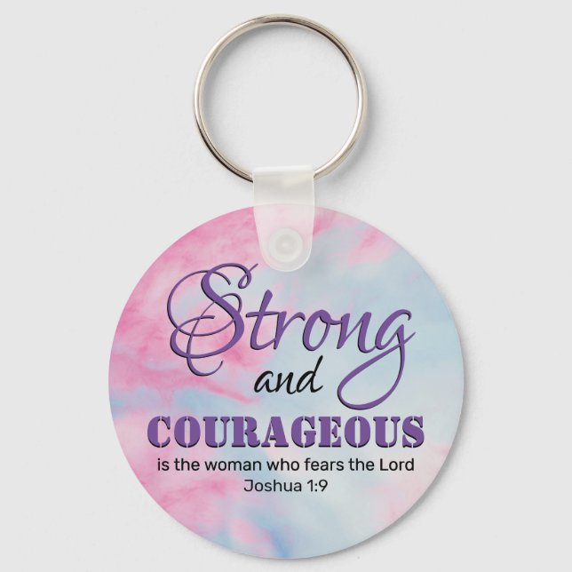 Porte-clés STRONG COURAGEOUS WOMAN Inspirational Christian (Recto)
