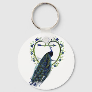 Porte-clés Stunning Peacock and ornate heart flower frame