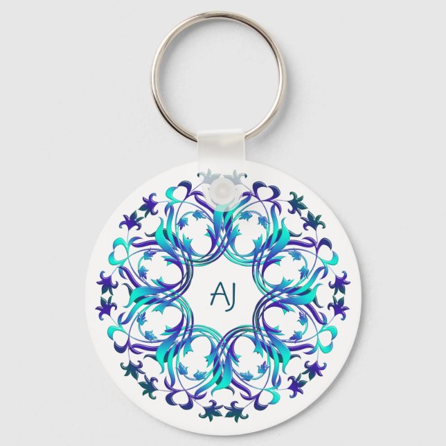 Porte-clés Style baroque Design floral Sticker rond classique (Recto)