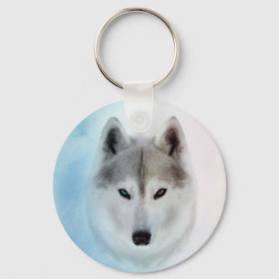 Porte-clés Style d'aquarelle de chien de traîneau sibérien