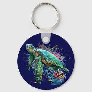 Porte-clés Style d'aquarelle sous-marine de tortue marine