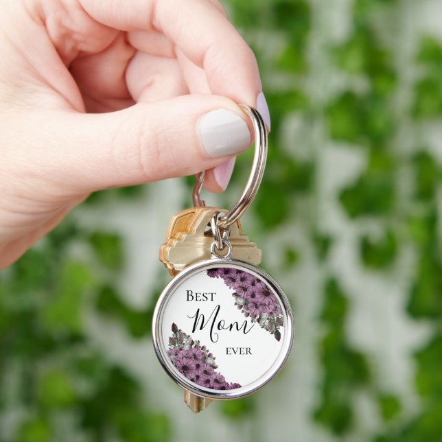 Porte-clés Stylé Lavender Floral Meilleure Maman Jamais (main)