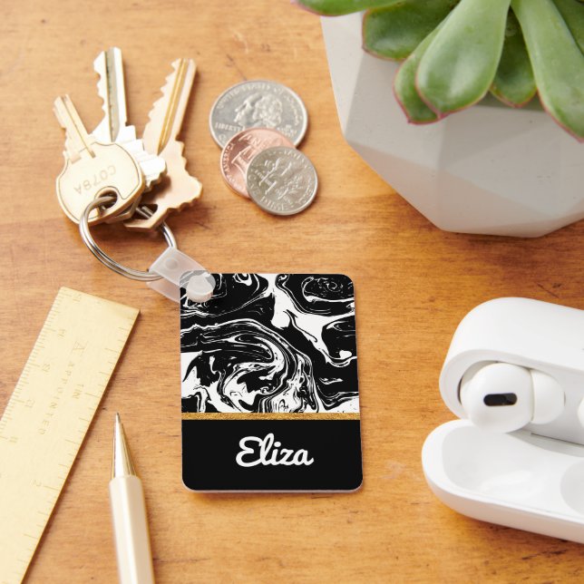 Porte-clés style marbre noir et blanc (Bureau)