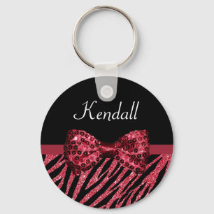 Porte-clés Style Red Zebra Print FAUX Glitz Bow avec nom