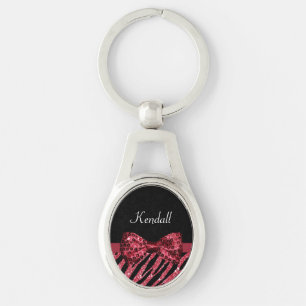 Porte-clés Style Red Zebra Print FAUX Glitz Bow avec nom