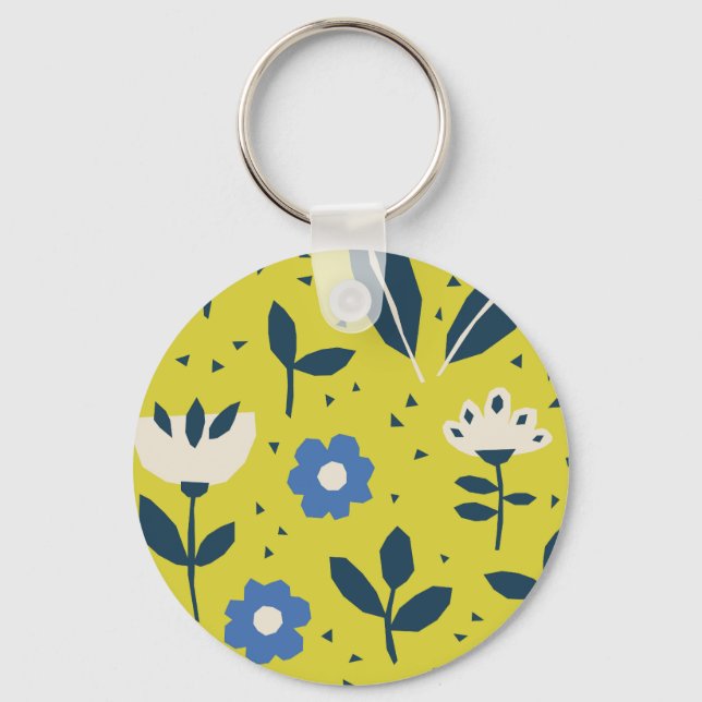 Porte-clés Style scandinave, motif sans couture fleurie. (Recto)
