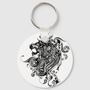 Porte-clés Style Tatouage tête de lion noir et blanc