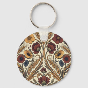 Porte-clés Style William Morris Fleur Motif Rouge Or