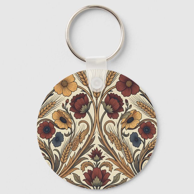 Porte-clés Style William Morris Fleur Motif Rouge Or (Recto)