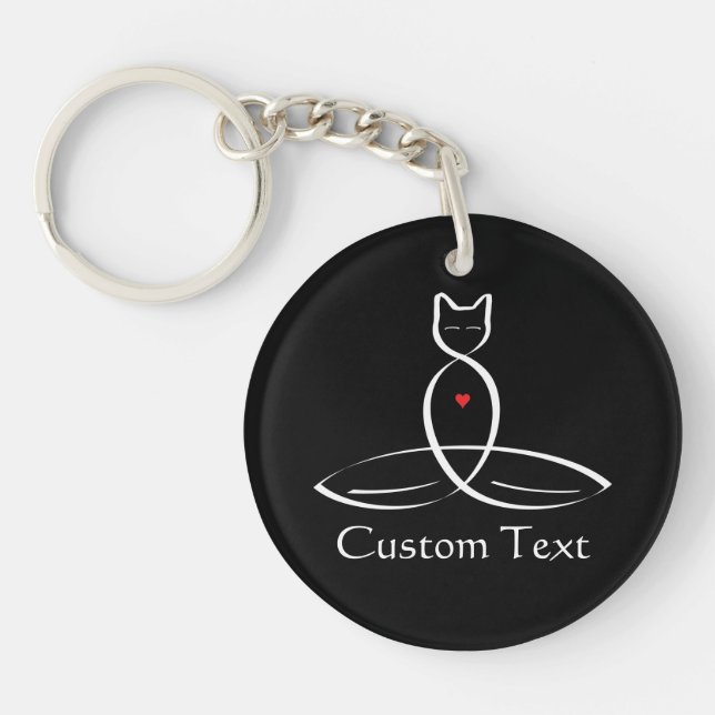 Porte-clés Stylisé Cat Meditator avec du texte personnalisabl (Devant)