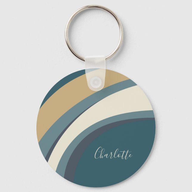 Porte-clés Stylish Abstract Marble Art in Teal Personalized (Recto)