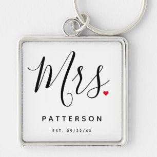Porte-clés Stylish Mme Custom Nom et Mariage de date