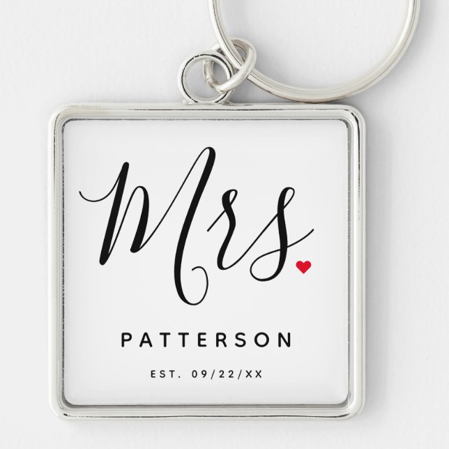 Porte-clés Stylish Mme Custom Nom et Mariage de date (Devant)
