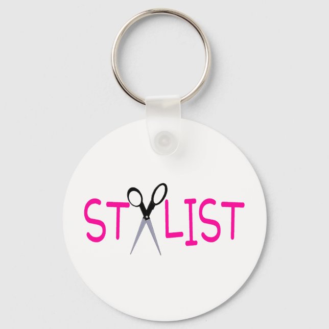 Porte-clés Styliste de cheveux rose avec ciseaux (Recto)