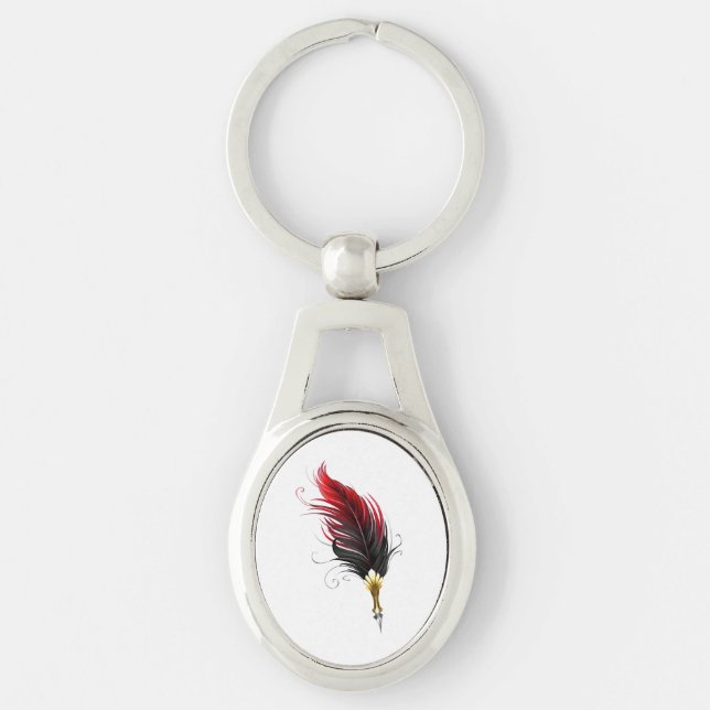 Porte-clés Stylo plume à pointe en or et plume rouge (Devant)