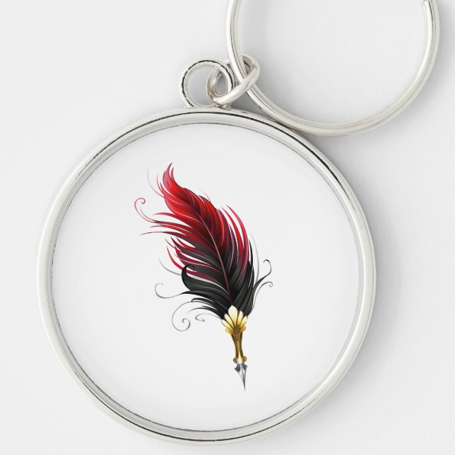 Porte-clés Stylo rouge en plumes avec nib or (Devant)