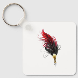 Porte-clés Stylo rouge en plumes avec nib or