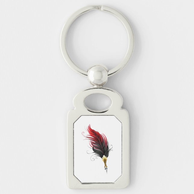 Porte-clés Stylo rouge en plumes avec nib or (Devant)