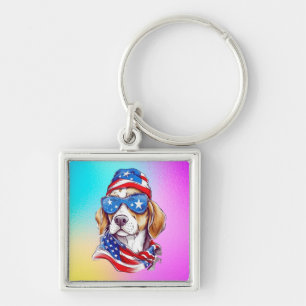 Porte-clés Sublimation de chien du 4 juillet-66361