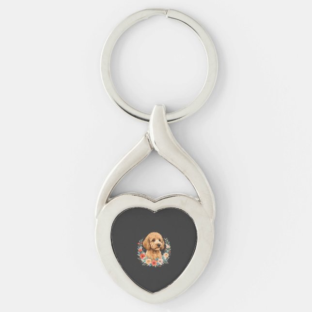 Porte-clés Sublimation ronde de chien floral (Devant)