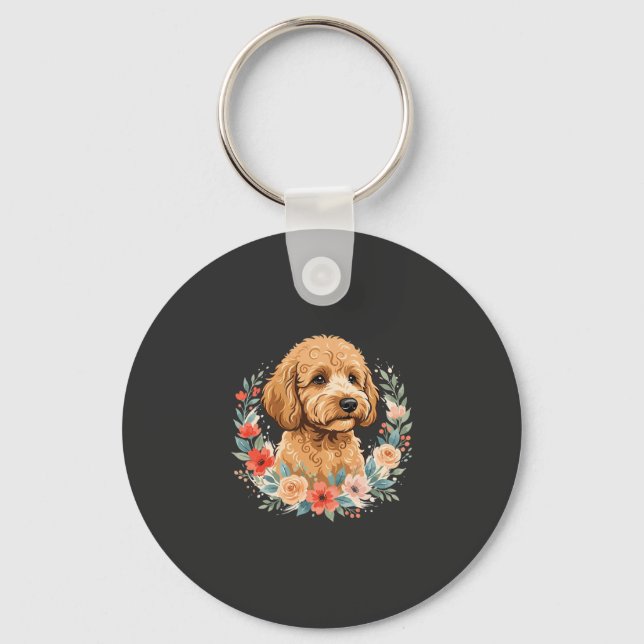 Porte-clés Sublimation ronde de chien floral (Recto)