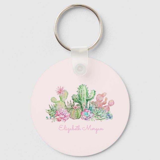 Porte-clés Succulentes chic aquarelle (Recto)