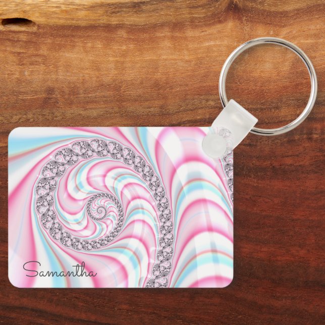 Porte-clés Sucre de canne bleu rose pastel Spiral Fractal (Recto)
